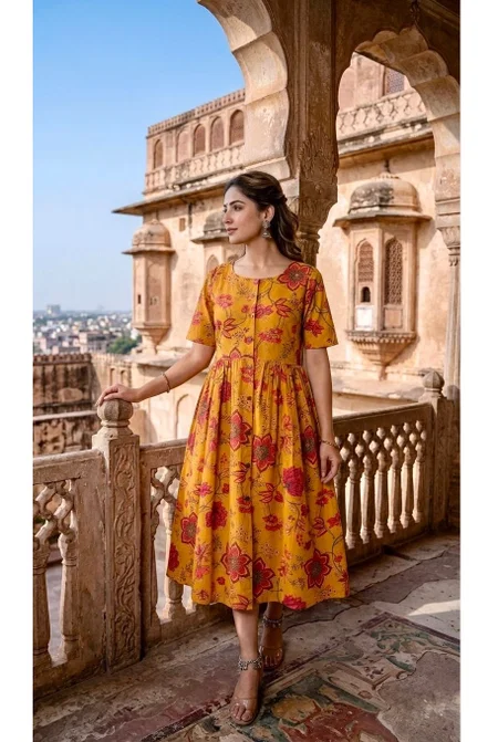 K 1060 By Naisha Cotton Printed Ladies One Piece Dress
